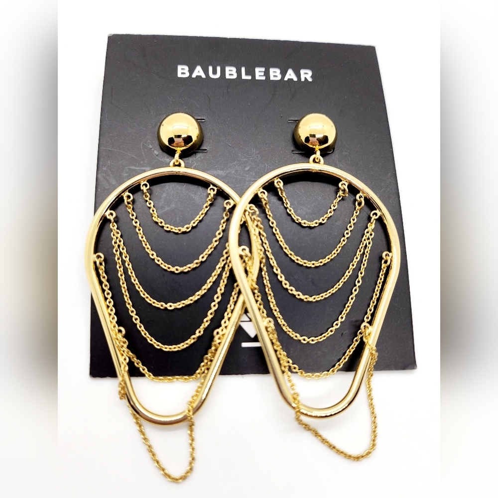BaubleBar Gold Tone Half Hoop Chain Mail Earrings NWT